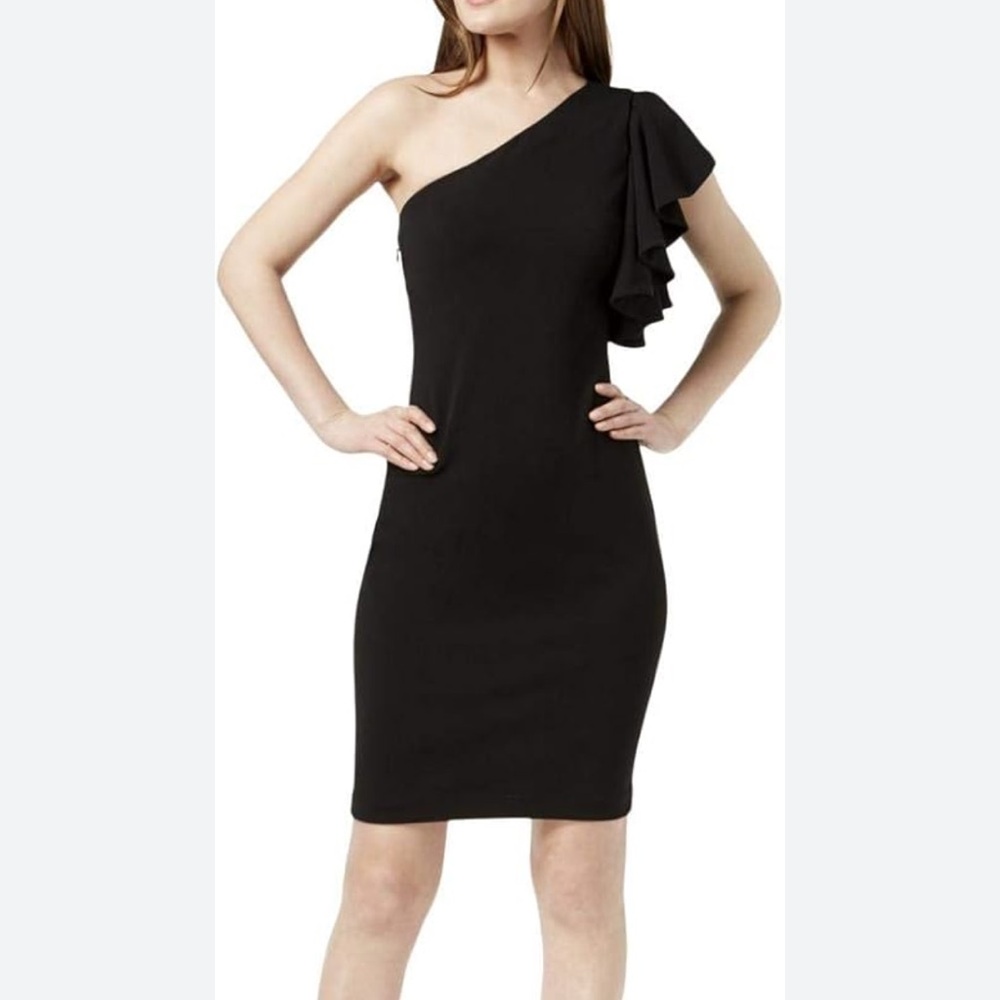 Calvin Klein Black One Shoulder Shift Dress
